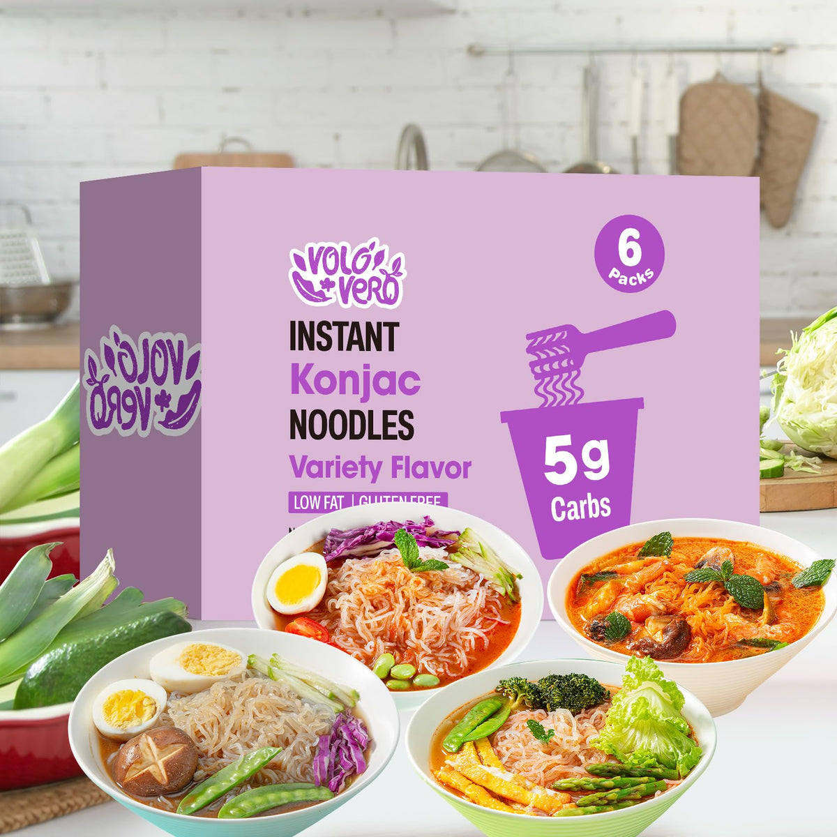 VOLO VERO serving ideas with low-carb noodles and veggies