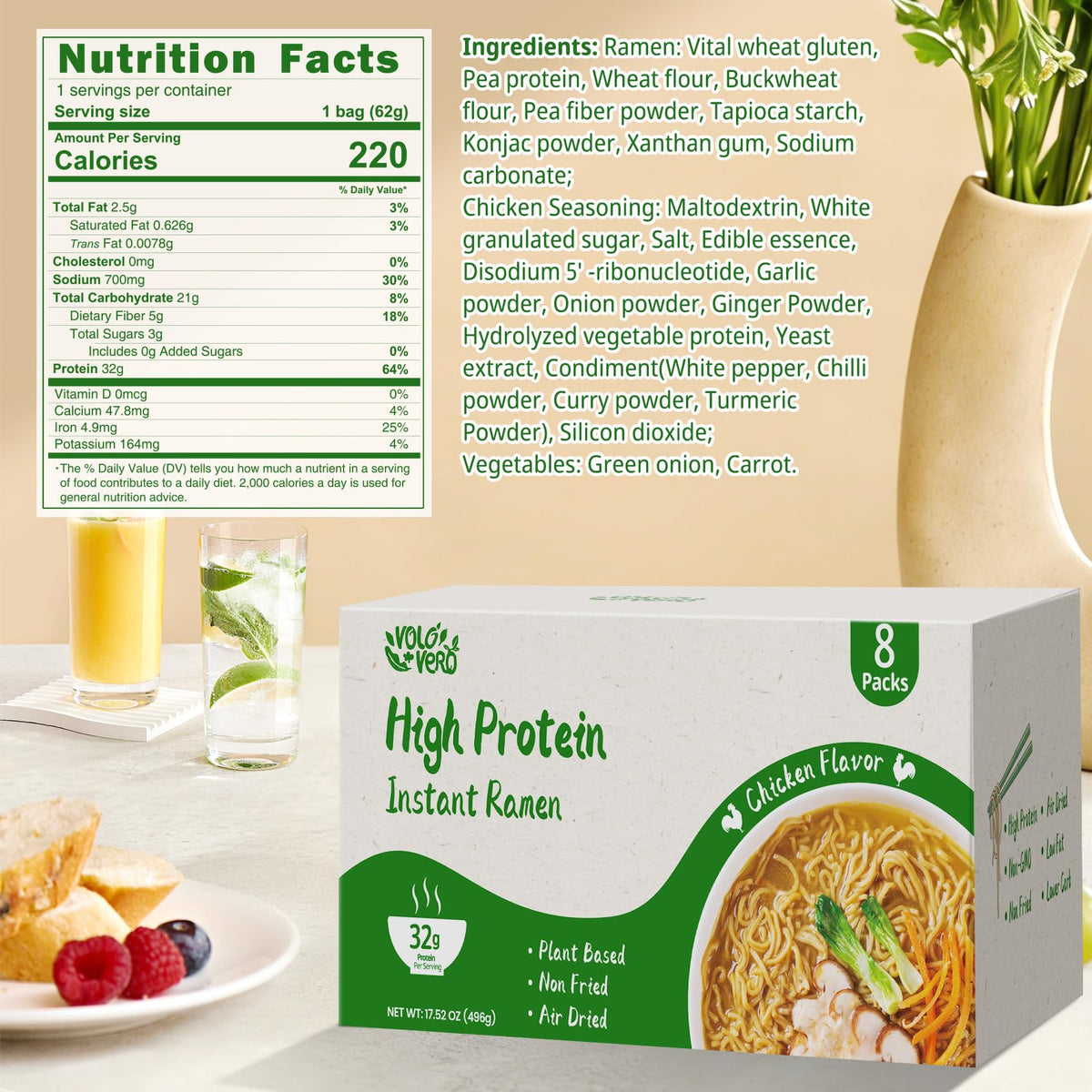 VOLO VERO plant-based ramen ingredients highlight natural components