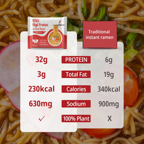 VOLO VERO Protein Ramen ingredients laid out for plant-based meal