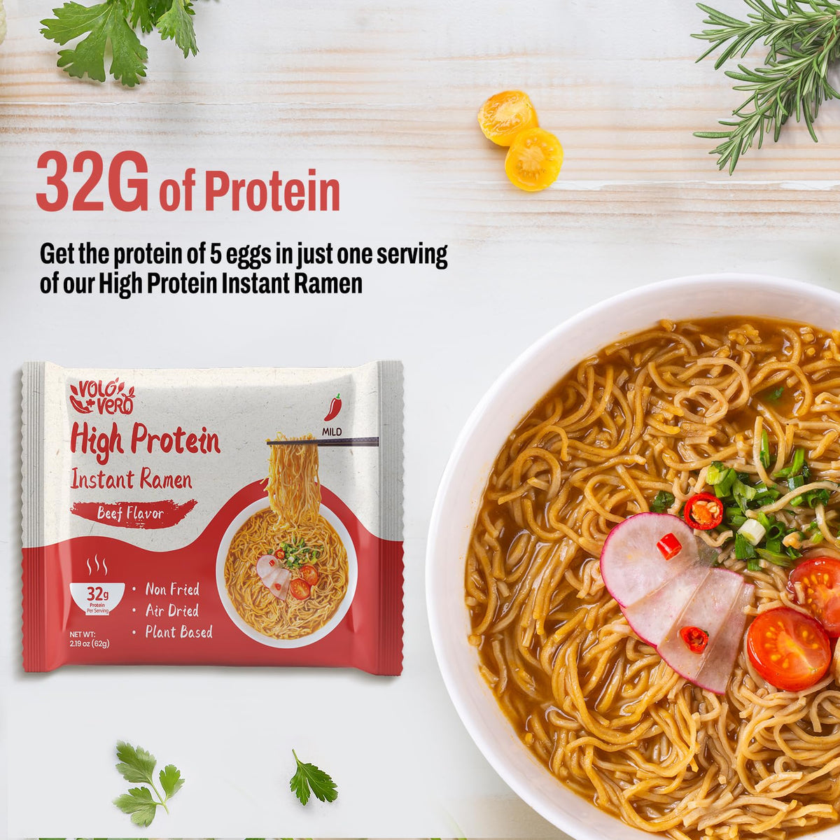 VOLO VERO ramen pack open showing noodles and seasoning