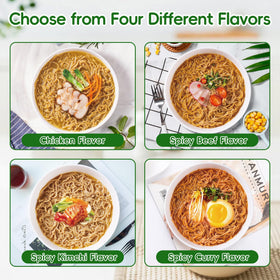VOLO VERO prepared ramen in a bowl with toppings suggests adding veggies or tofu.