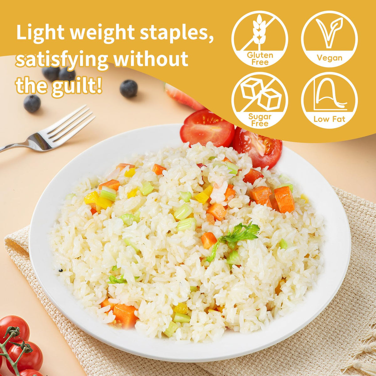 VOLO VERO cooked Shirataki rice in a bowl for a light, satisfying meal.