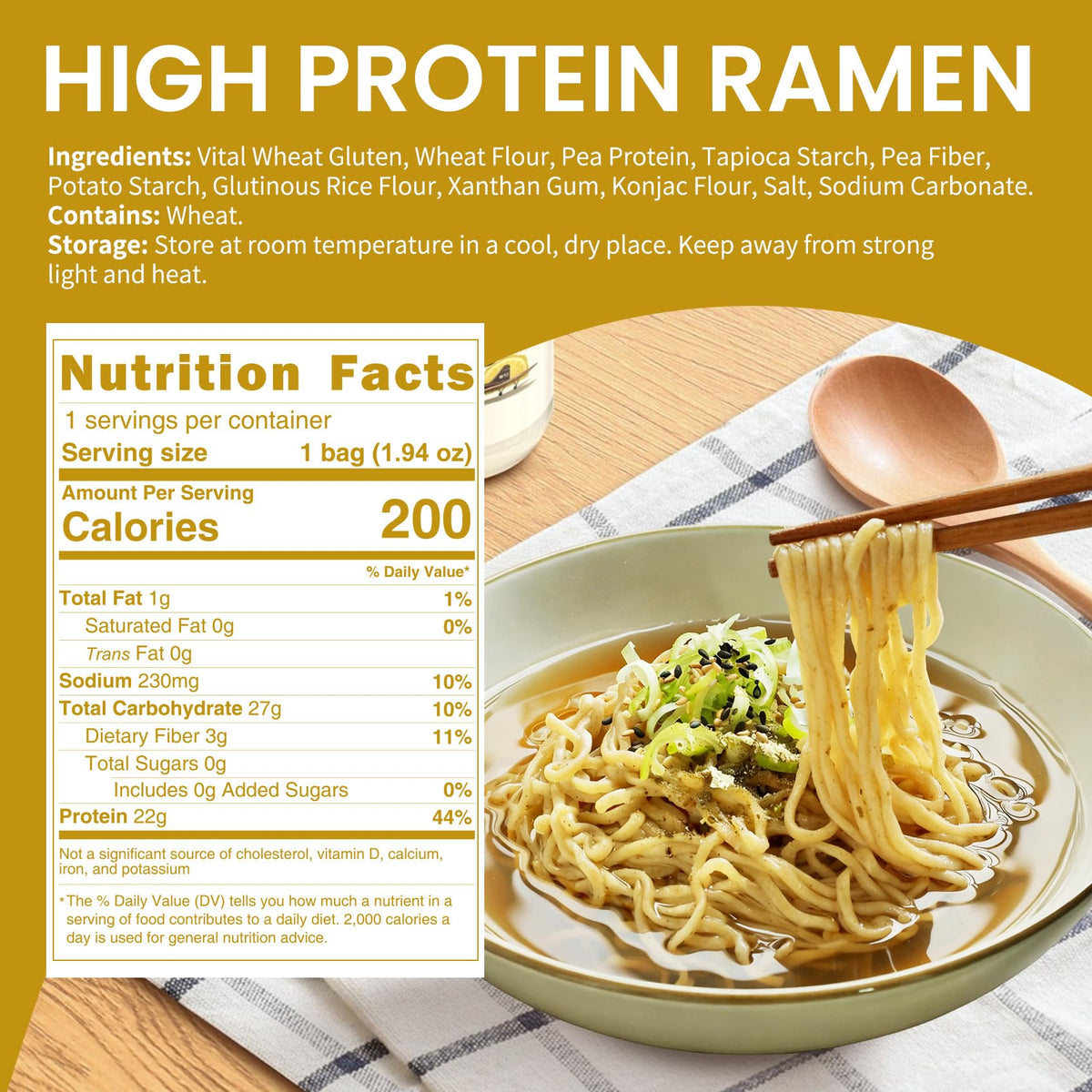 VOLO VERO protein ramen plain noodles pack back showing nutrition panel for informed choices
