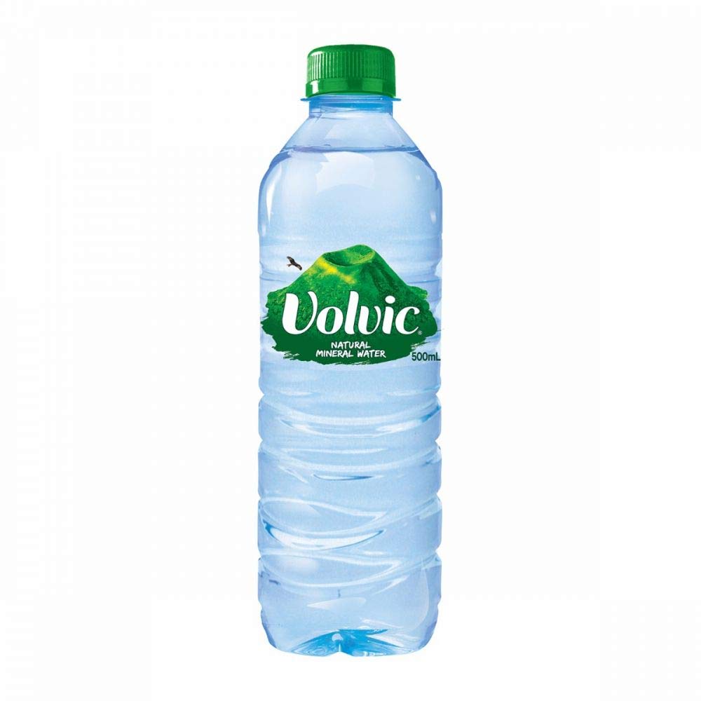 Volvic mineral water 500ml bottle, front view: crisp refreshment with natural minerals