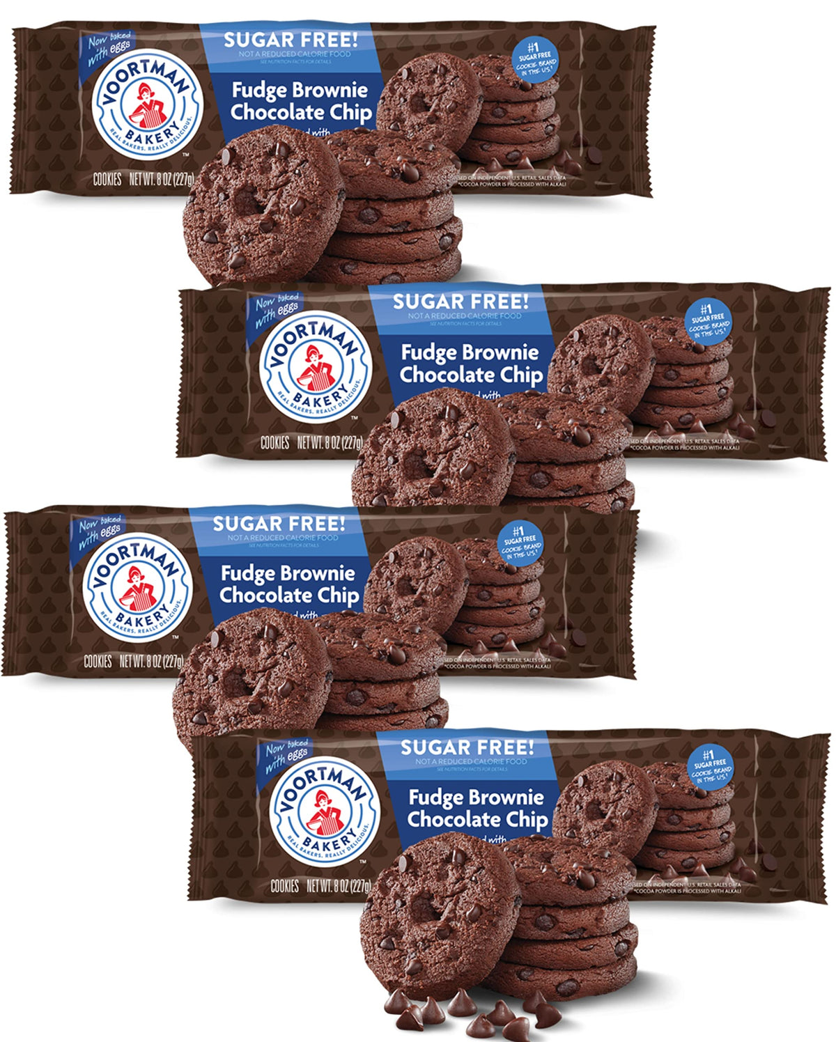 Voortman sugar-free fudge brownie cookies close-up shows real cocoa texture for rich flavor