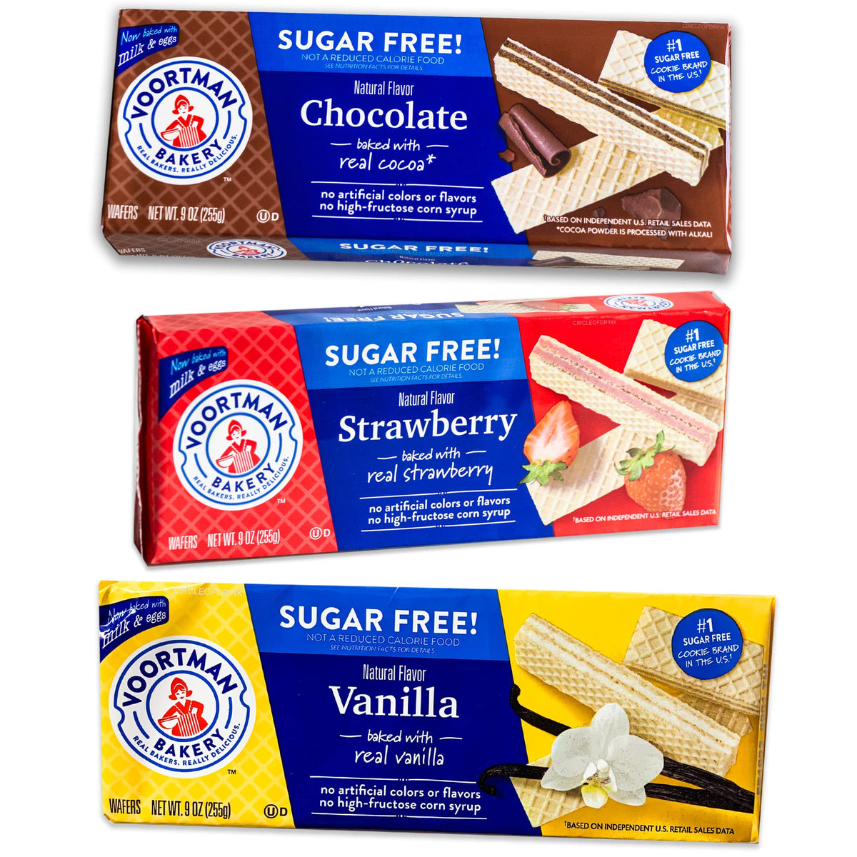 Voortman Sugar Free Wafers Variety Pack by Circle of Drink, front view, perfect on-the-go snack