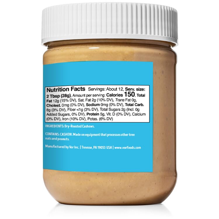 Vör Cashew Butter ingredients label emphasizing single-ingredient purity