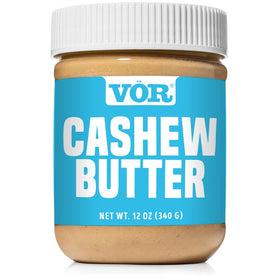 Vör Cashew Butter jar close-up showing creamy texture ideal for spreading on toast