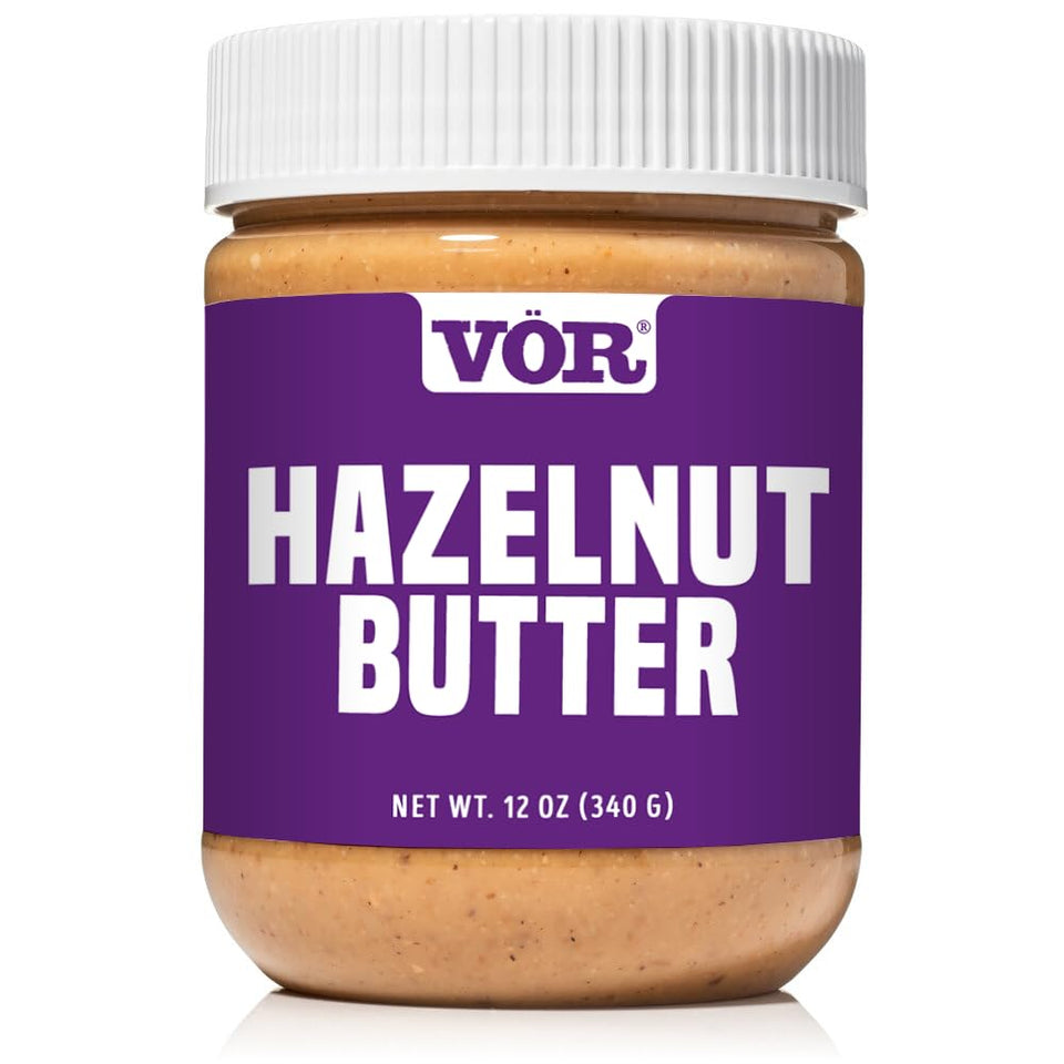 Vör Hazelnut Butter jar with natural oil separation, a creamy gluten-free spread.
