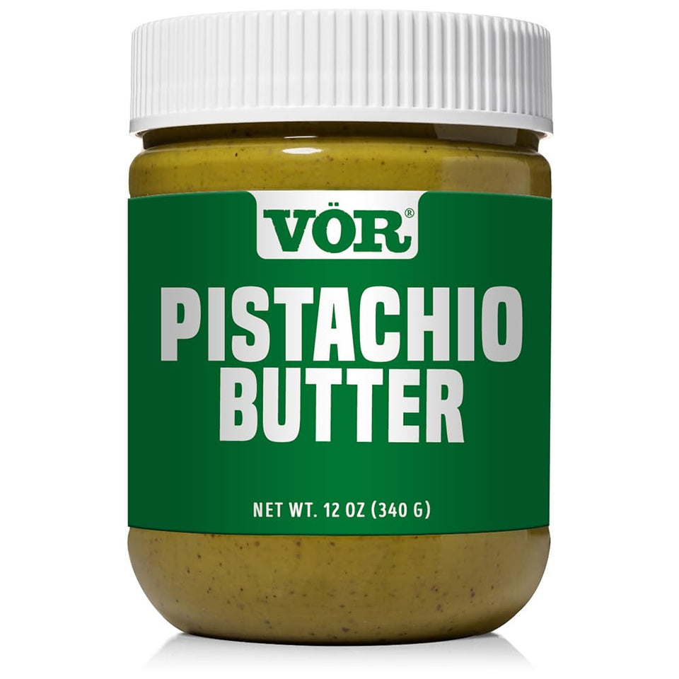 Vör Pistachio Butter jar close-up highlighting creamy texture for spreading