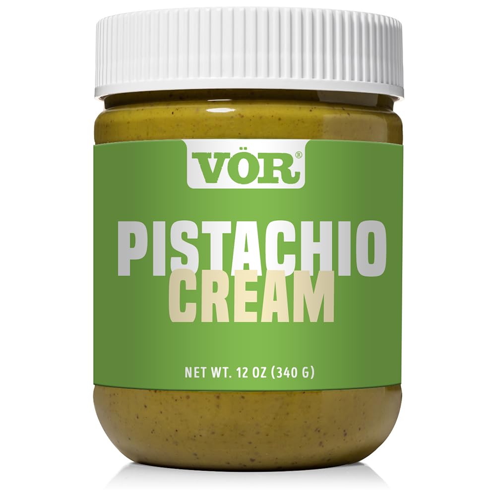 Vör Pistachio Cream jar close-up showing rich, creamy texture for premium desserts.