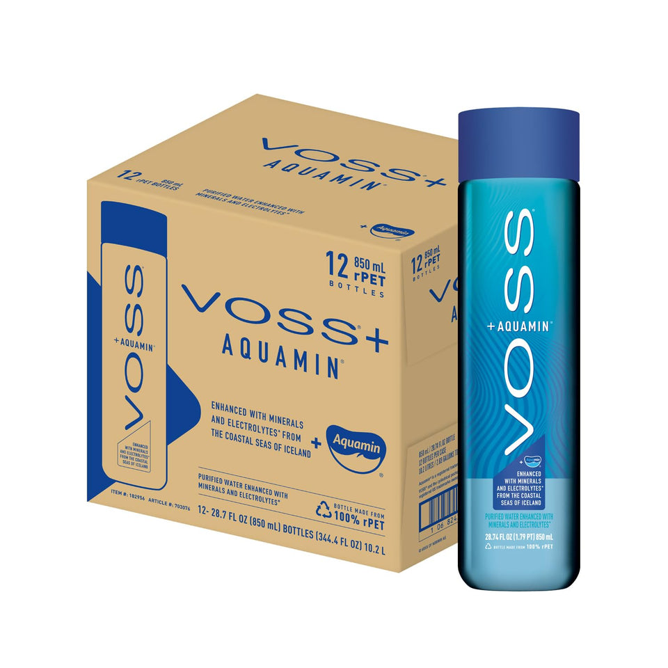 VOSS+ Aquamin enhanced water bottle 850ml ideal for on-the-go hydration.