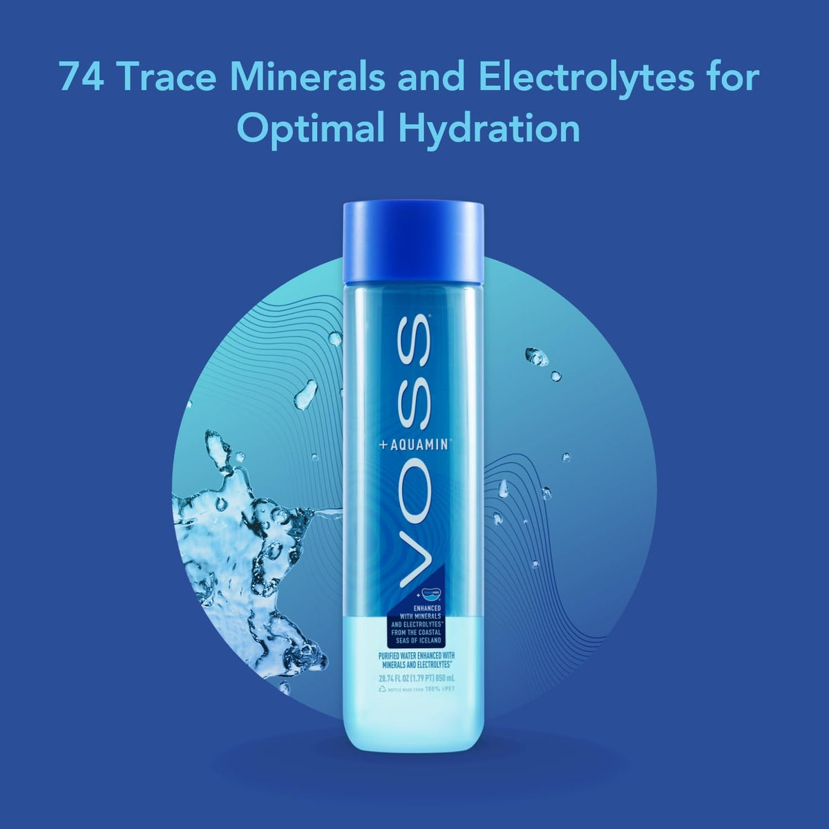 VOSS+ Aquamin bottled in recycled PET for sustainability.