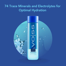 VOSS+ Aquamin bottled in recycled PET for sustainability.