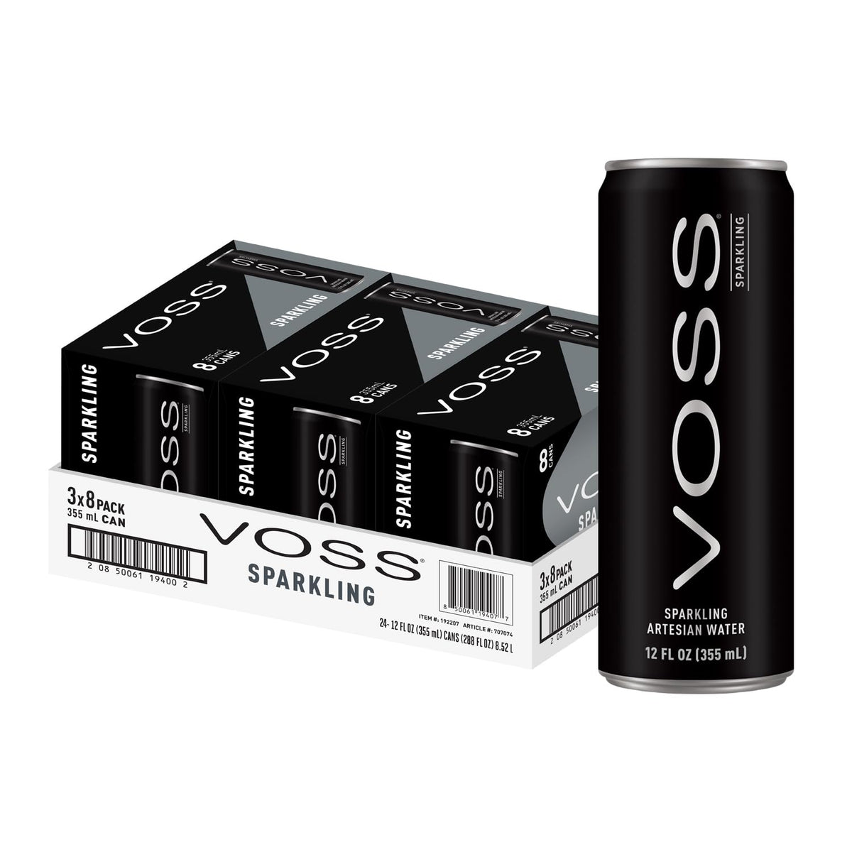 VOSS Artesian Sparkling Water can with crisp bubbles for refreshing sips.