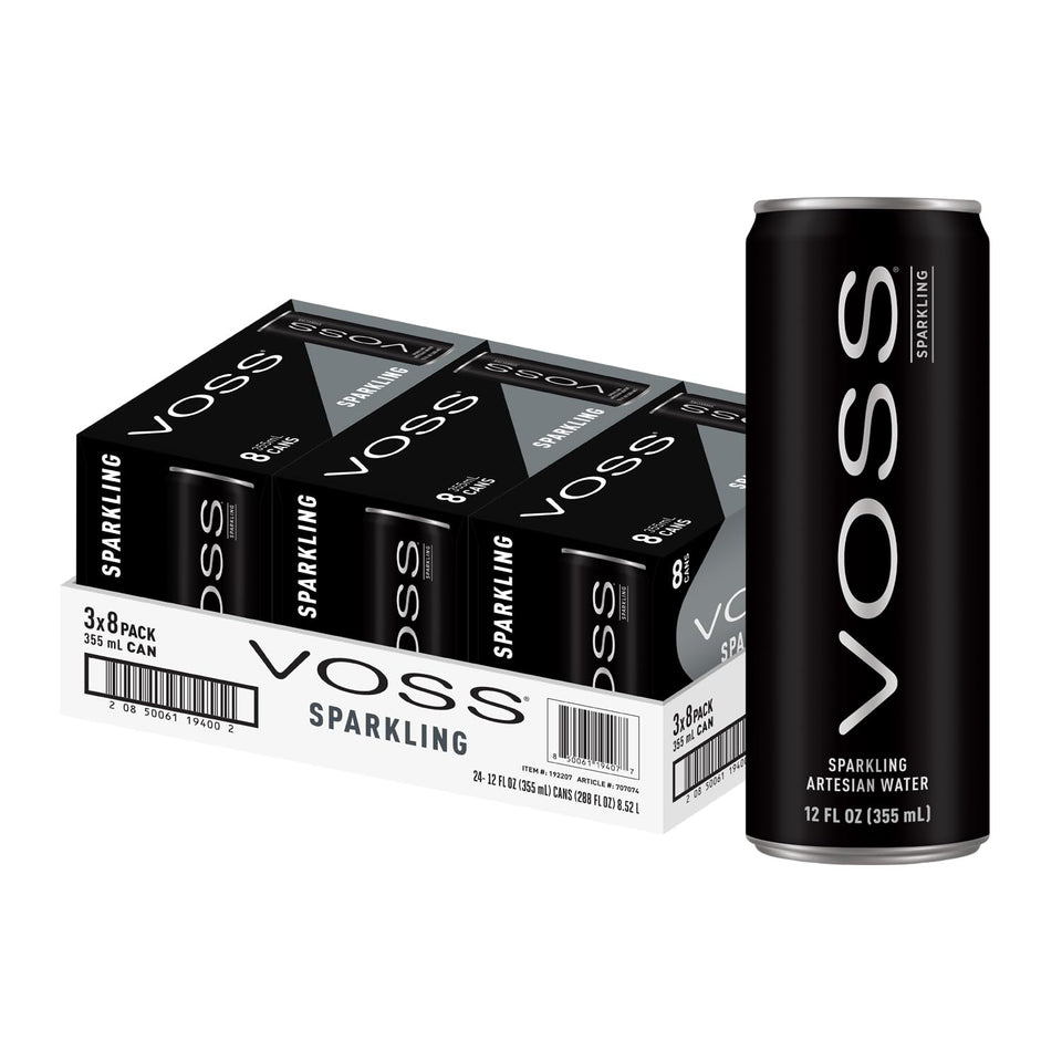 VOSS Artesian Sparkling Water can with crisp bubbles for refreshing sips.