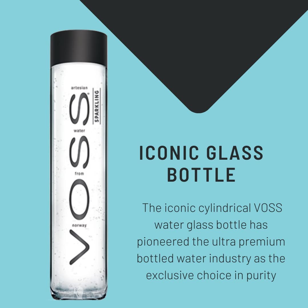 VOSS glass bottle on table emphasizes elegant design for everyday hydration moments.