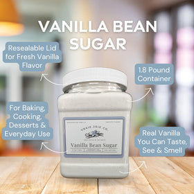 Vraie Joie Co vanilla sugar scene with cake and coffee, showcasing versatility.