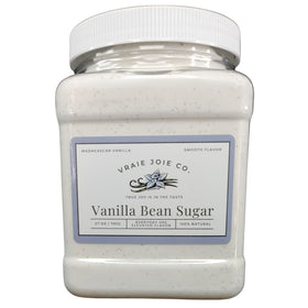 Vraie Joie Co vanilla sugar jar top view, premium packaging for easy scooping and freshness.