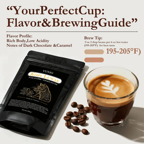 VUNJO Wild Kopi Luwak packaging shows a secure 8.8 oz bag for freshness.