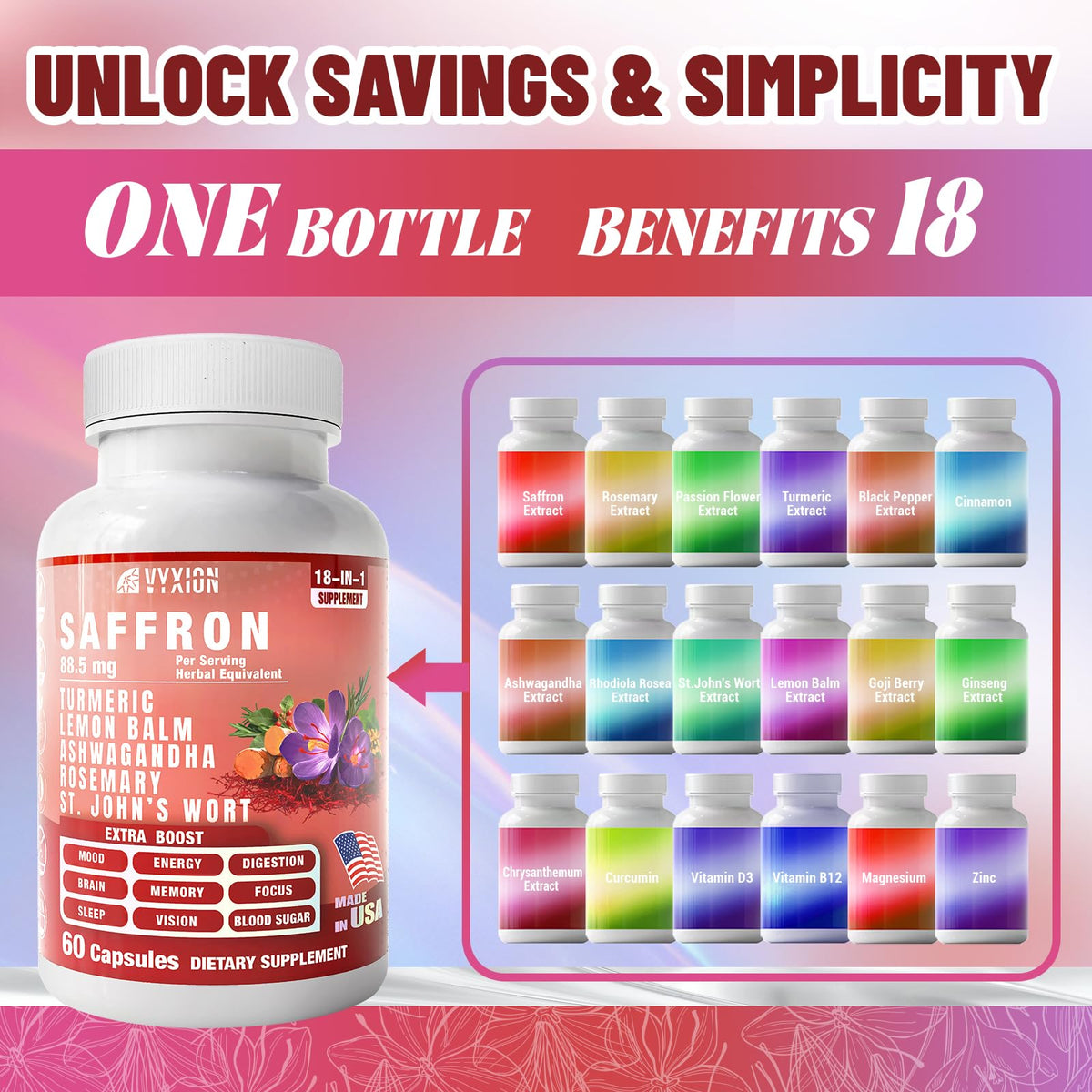 Vyxion turmeric and ashwagandha capsules provide daily calm.