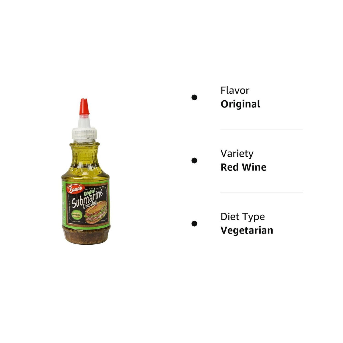 Two-pack Beanos Dressing Submarine Original shown with fresh meal ingredients.