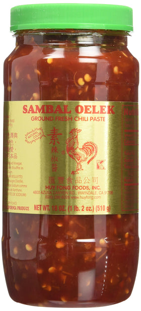 W&E Mart Sambal Oelek jar close-up showing bold chili paste for flavorful meals.