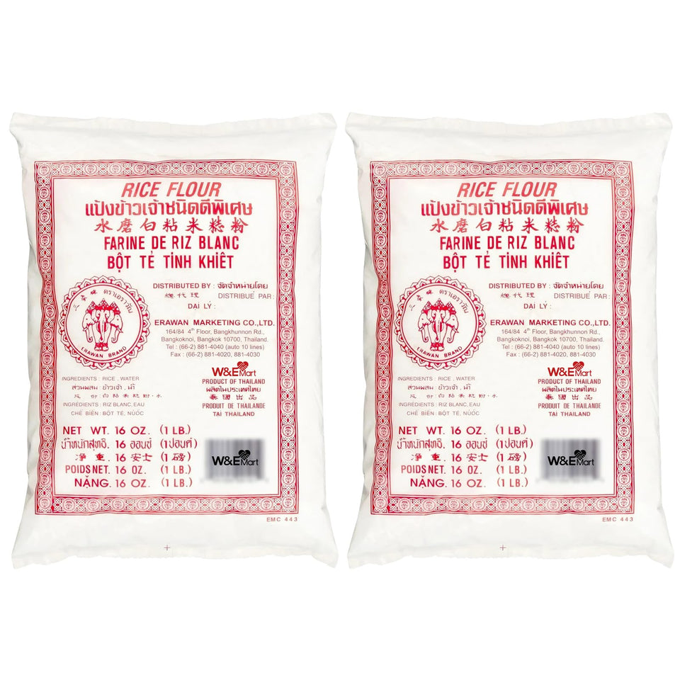W&E Mart Thai rice flour 16oz bag ready for gluten-free baking and cooking.