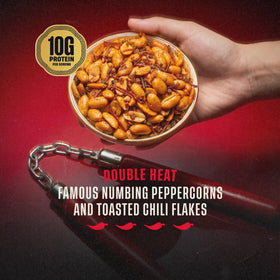WA-CHAA! Spicy Sichuan peanuts texture close-up emphasizing hearty peanuts and bold flavor