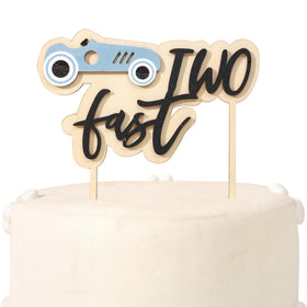 WAUAO two-fast birthday topper wood race car for a festive, kid-friendly cake decoration.