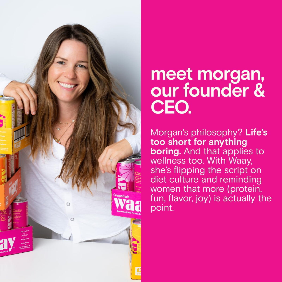 Waay Sparkling Clear Protein Drink can in pocket-sized 12 oz can, ideal for on-the-go.