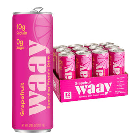 Waay Grapefruit Sparkling Protein Drink can front view shows 10g protein and 0g sugar