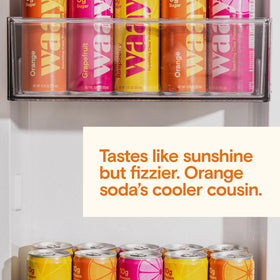 Waay Sparkling Orange label close-up, clean ingredients and vibrant design