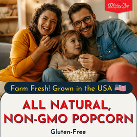 Wabash Valley Farms kernels shown with a Whirley Pop for easy stovetop popping
