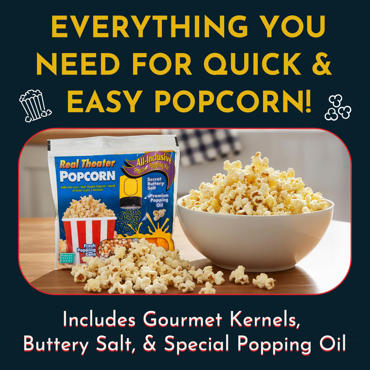 Whirley Pop ready setup with Real Theatre Popcorn Packs