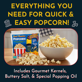 Whirley Pop ready setup with Real Theatre Popcorn Packs
