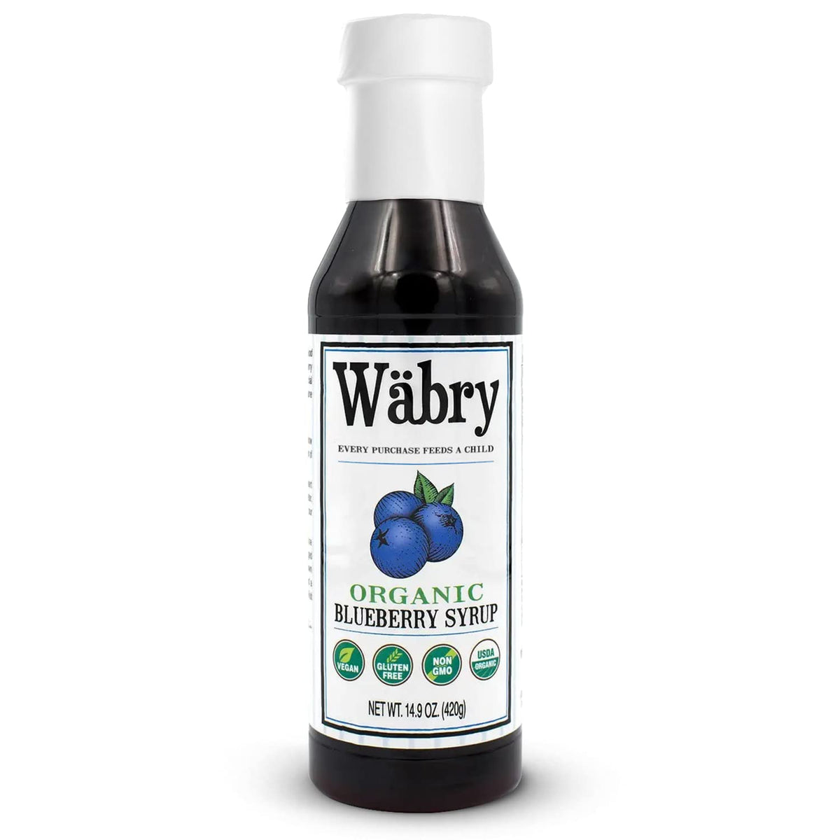 Wäbry Blueberry Syrup bottle with label, vibrant color, ideal for topping shaved ice.