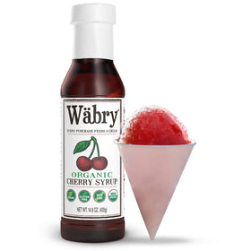 Wäbry Organic Cherry Syrup back view highlights vegan, gluten-free attributes for mindful choices.
