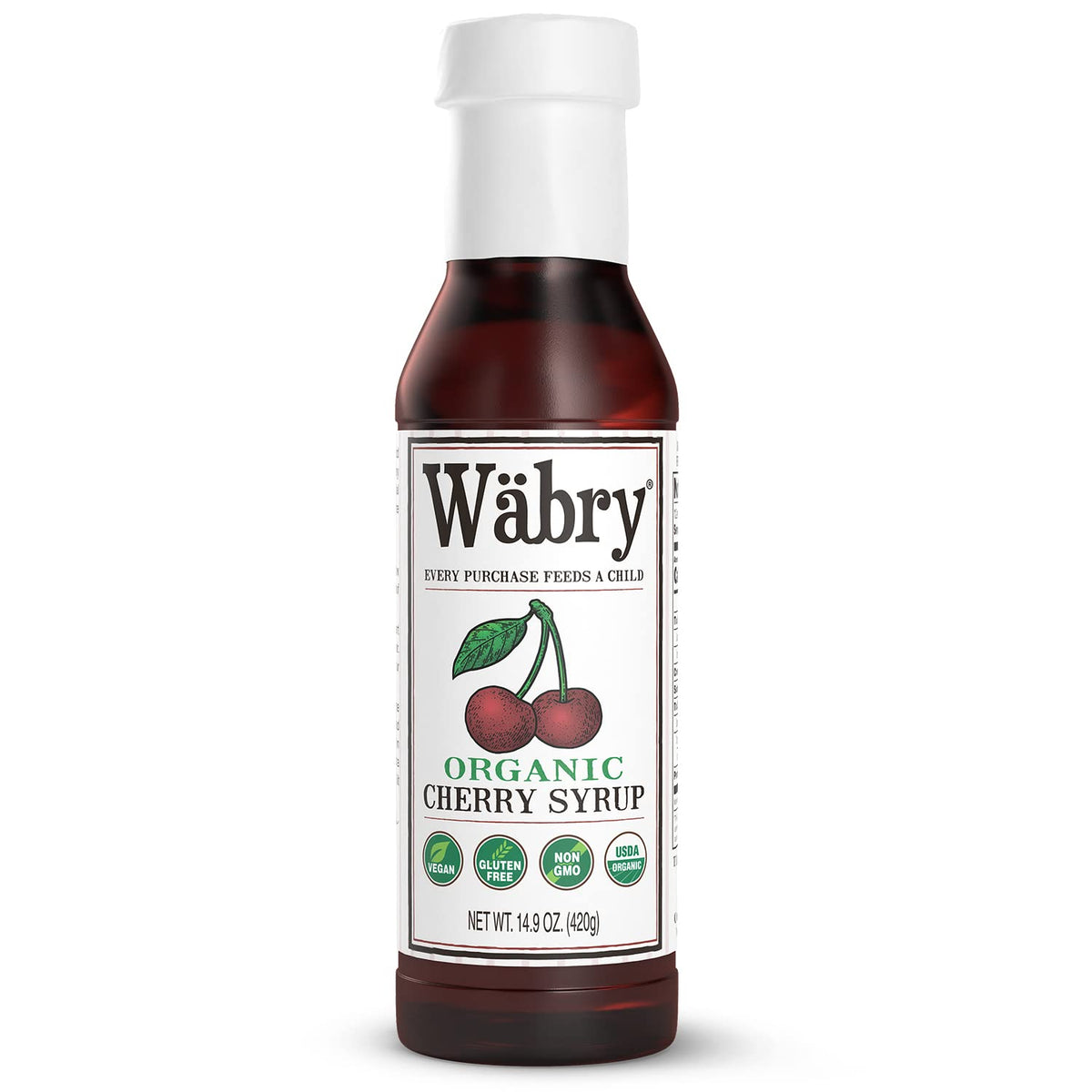 Wäbry Organic Cherry Syrup bottle front view, perfect for enhancing drinks and desserts.