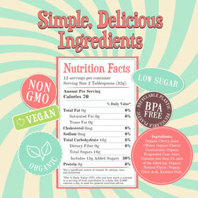 Sliced cherries and natural ingredients hint at fruity vegan recipe possibilities.