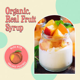 Pancakes drizzled with Wäbry Organic Peach Syrup for a fruity breakfast
