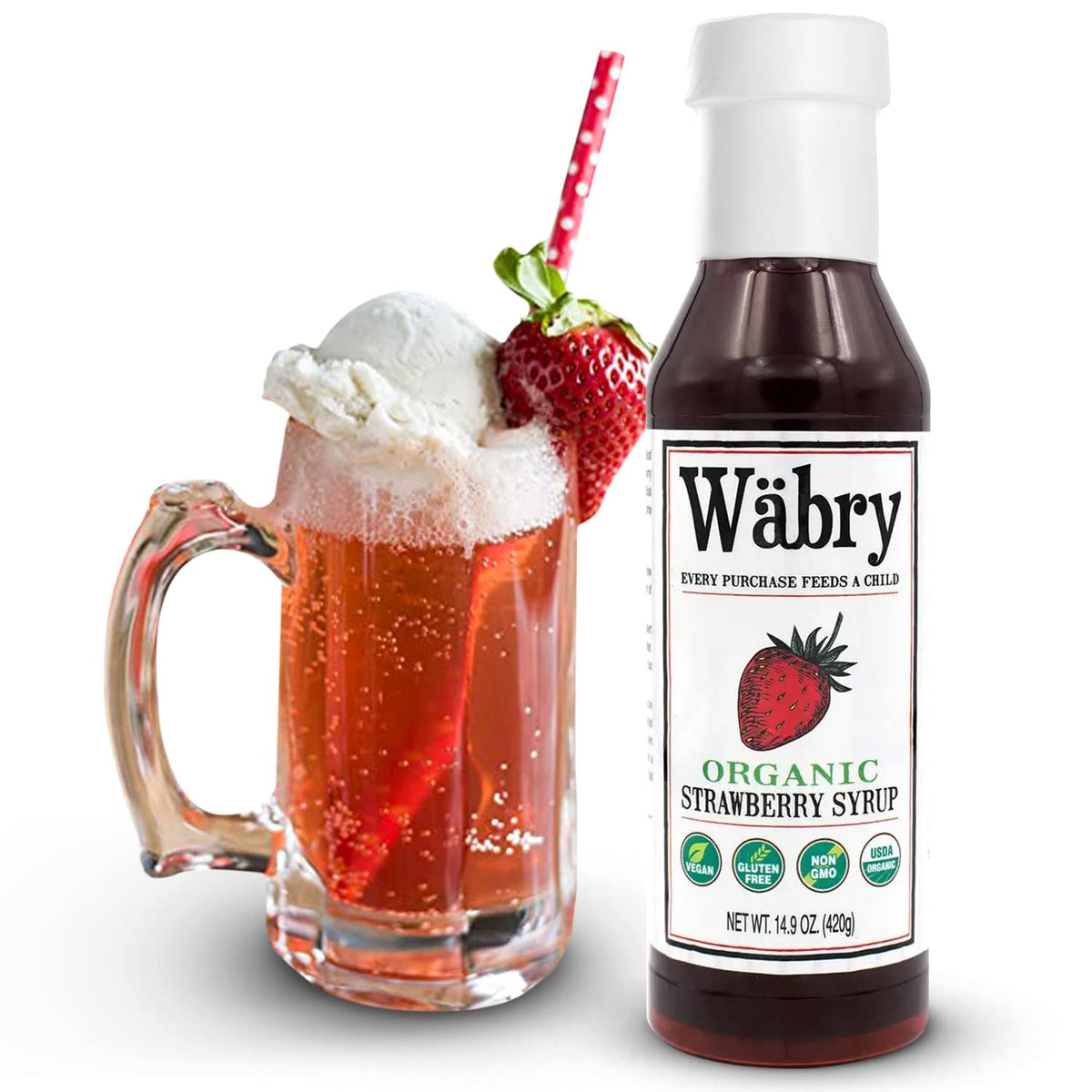 Pouring Wäbry syrup into a glass for refreshing drinks and smoothies.