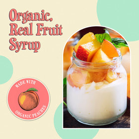 Wäbry Peach Syrup on pancakes showing natural fruit flavor