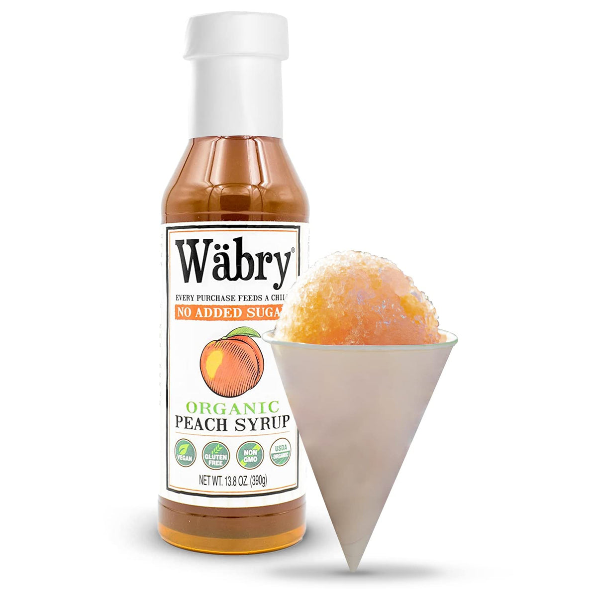 Wäbry Peach Syrup pour illustrating easy topping and drizzle use