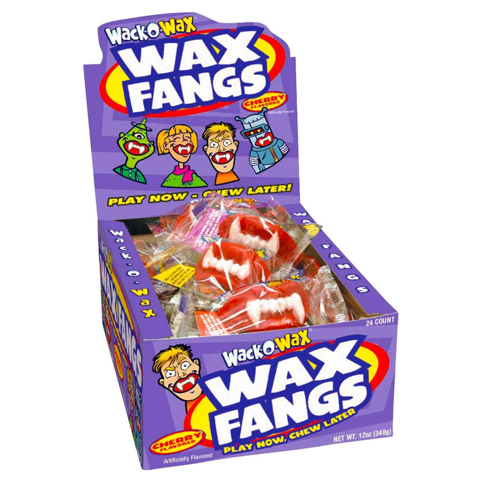 Wack-O-Wax Fangs cherry box for festive Halloween candy fun.