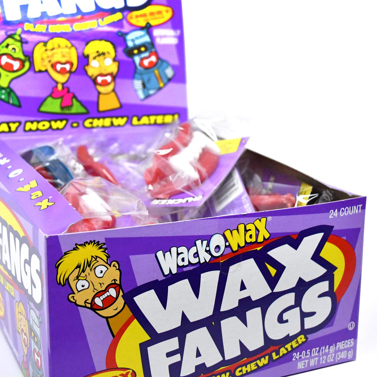 Wack-O-Wax Fangs cherry open-pack ready for costume party snacking.