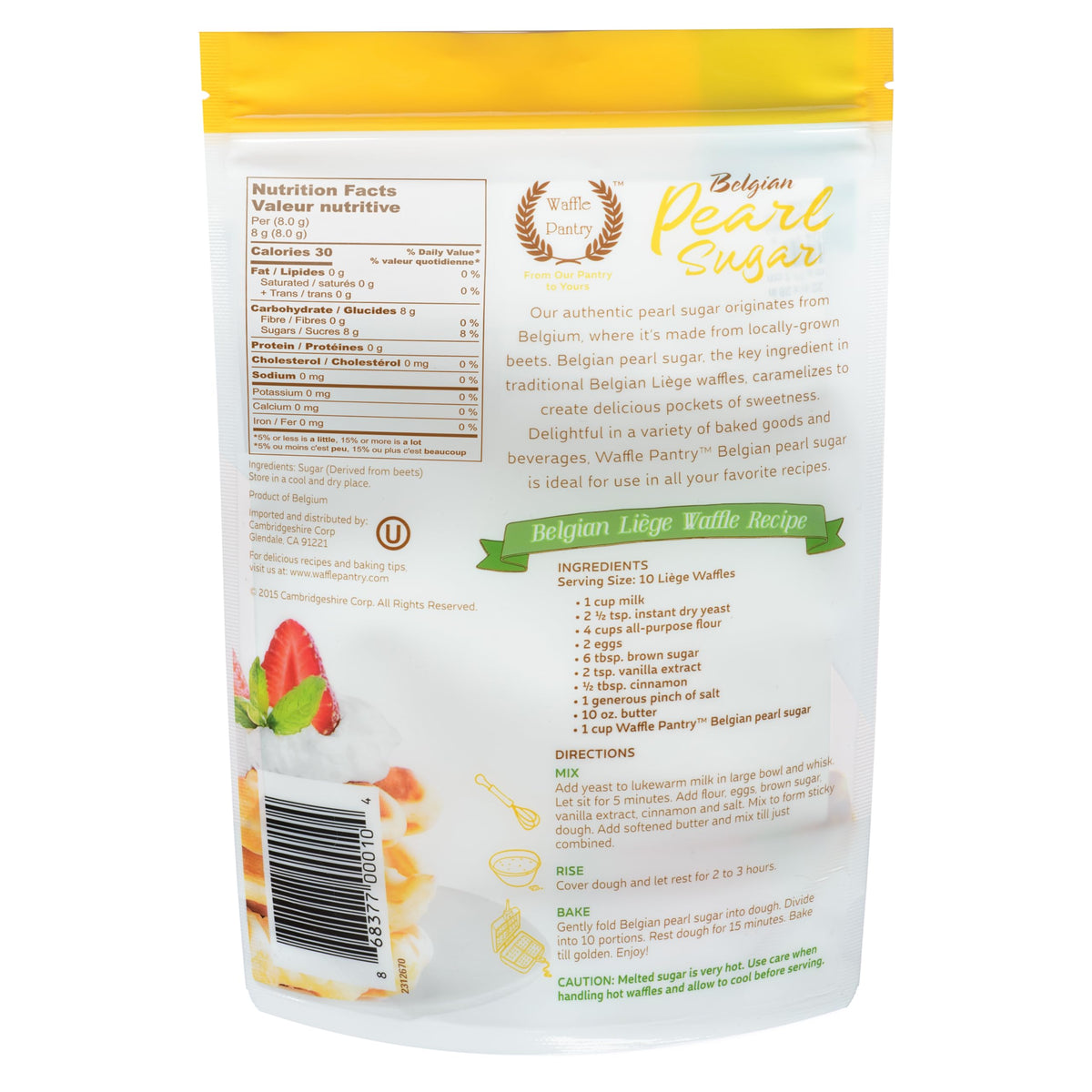 Waffle Pantry Belgian Pearl Sugar 2-pack packaging close-up from Belgium.