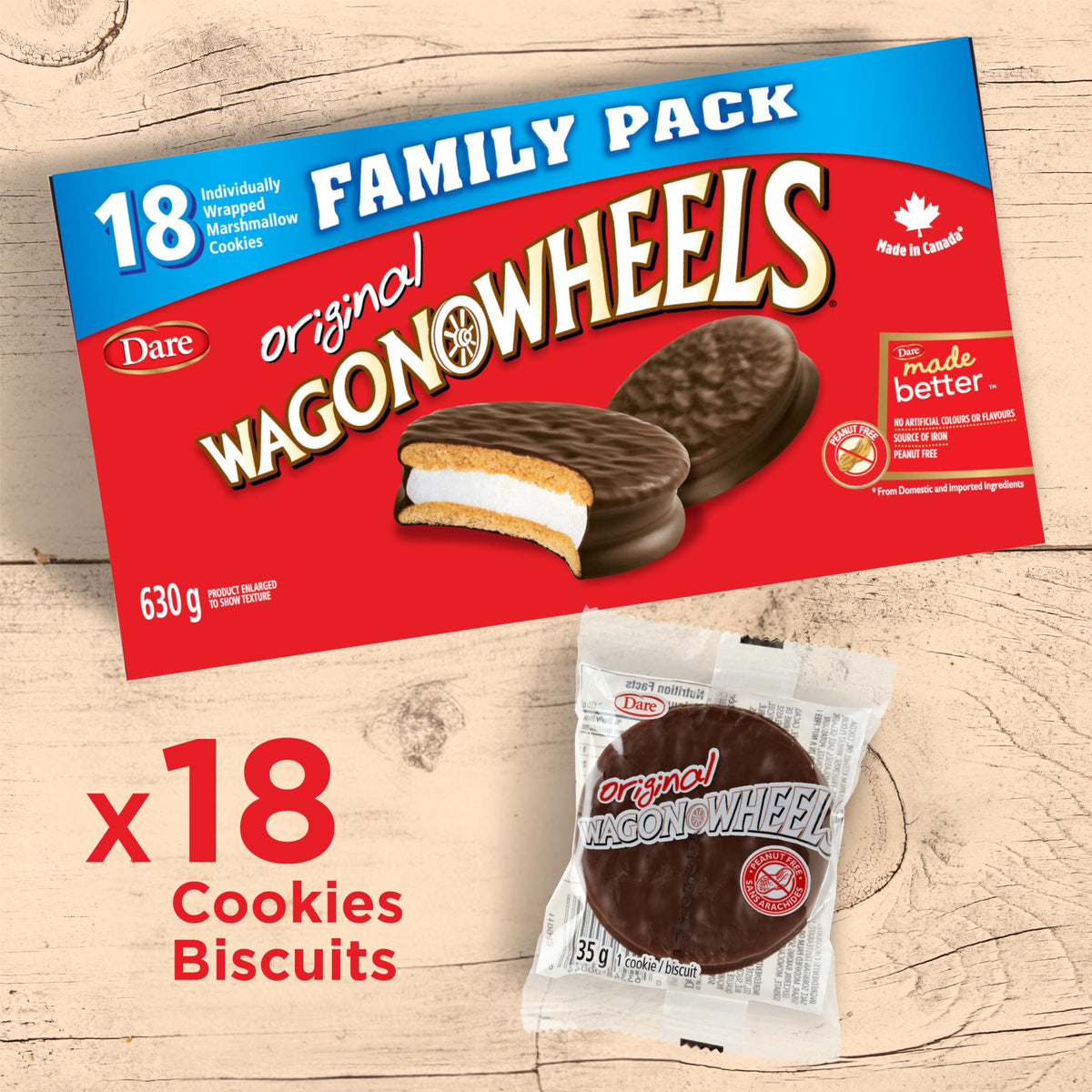 Wagon Wheels marshmallow chocolatey sandwich cookies with creamy centers.