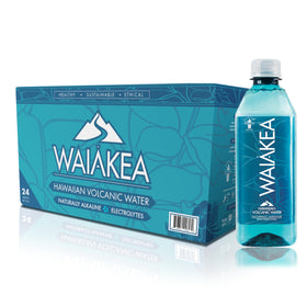 Waiākea bottle front label highlights mineral-rich hydration for balanced taste.