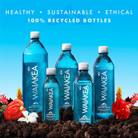 Waiakea bottle displays mineral profile for daily hydration.